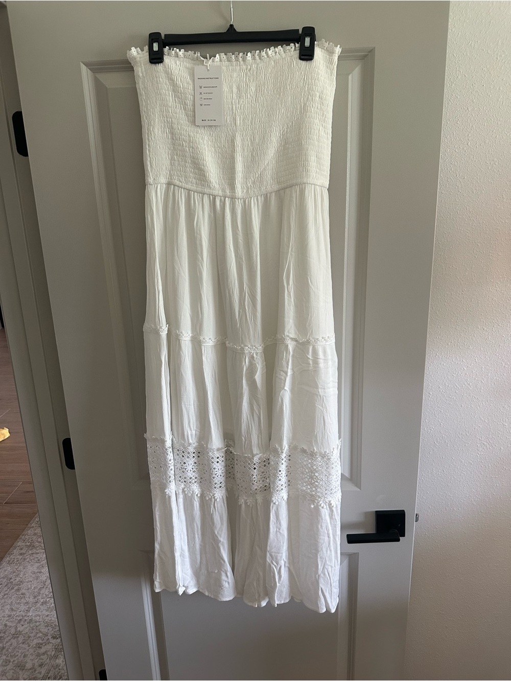 Strapless White Maxi Dress with Crochet Detail